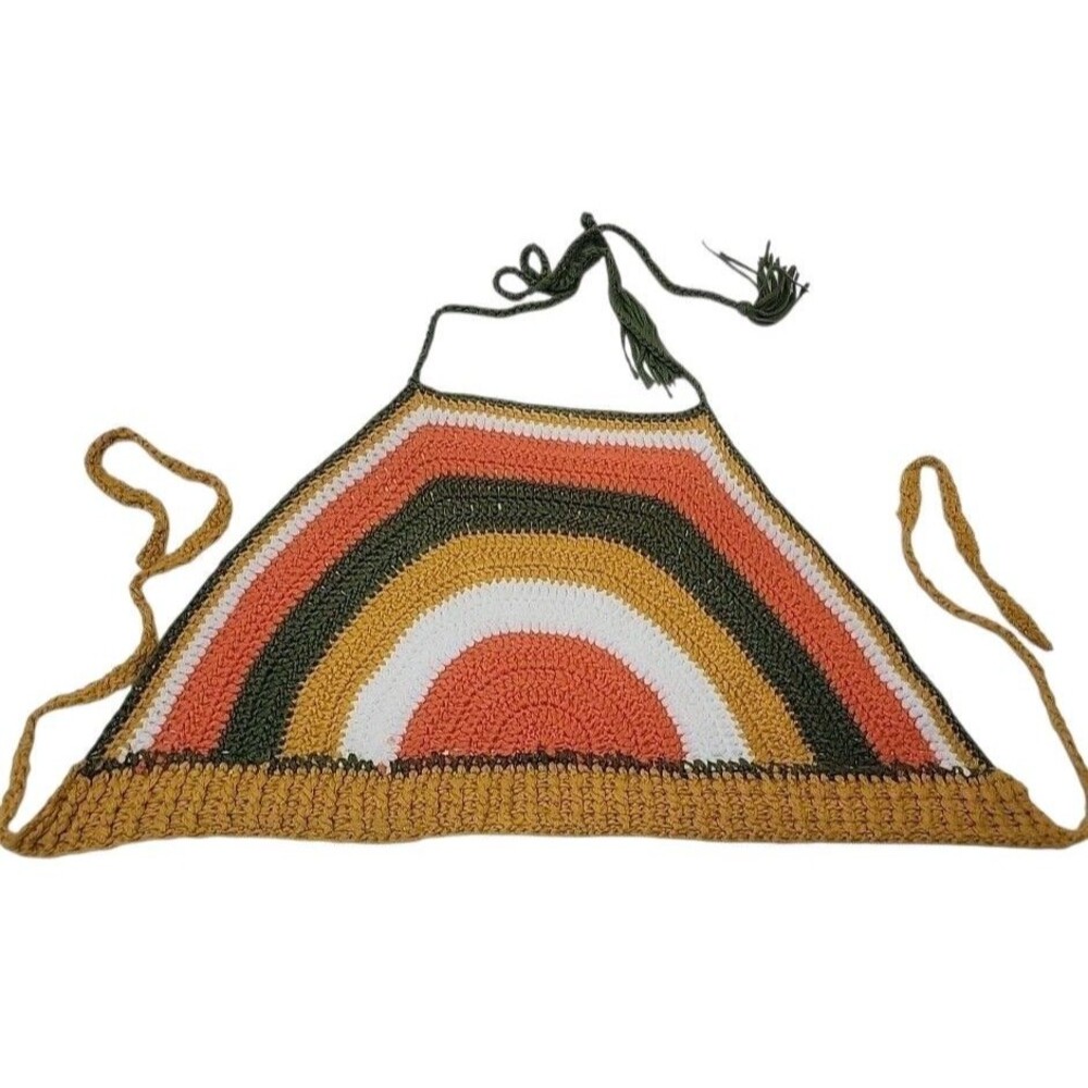 Crochet Crop Top Rainbow Bralette Medium Halter Tie Neck